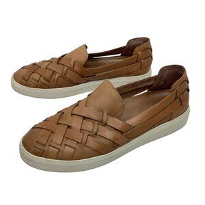 Frye Brea Huarche Womens 9M Woven Leather Slip-On Sneakers Cognac Brown